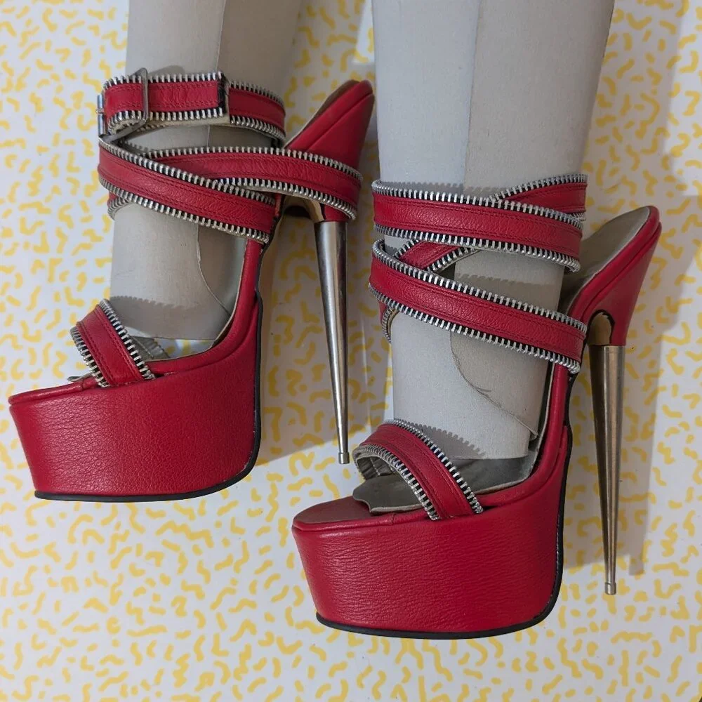 Vintage LSB Custom Red Leather Stiletto Platforms Size 6 - Picture 4 of 9